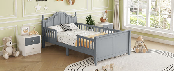 English Elm Twin Low Profile Kids Platform Bed Solid Pine Frame with Guardrails and Storage Grey W2593P411270