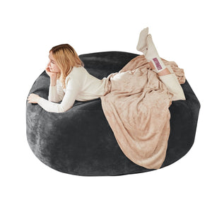English Elm 5ft Memory Foam Bean Bag Round Lounger with Washable Flannel Cover for Dorm or Living Room Dark Grey W3737P422715