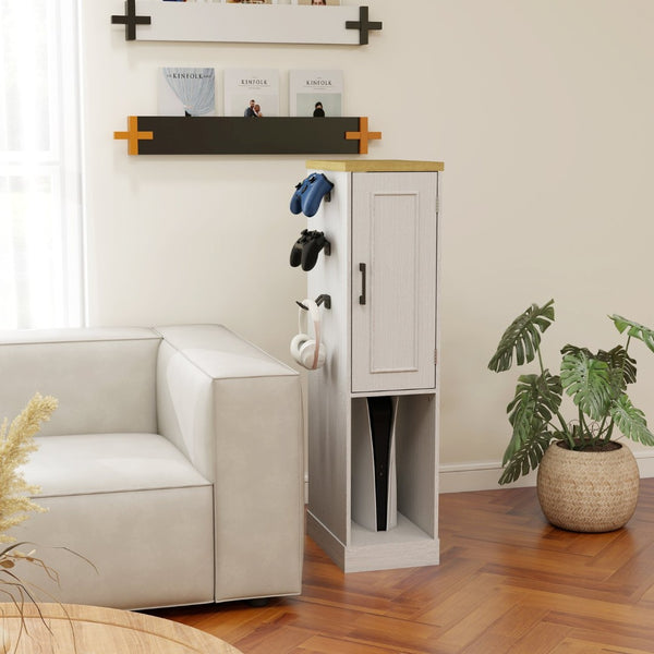 English Elm 44.49" Slim Gaming Console Storage Cabinet with Drawers and Hooks Antique White W1120P330147