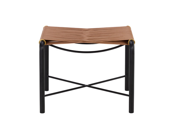 Sunpan Riz Stool - Intricate Design with Gold Accents, Perfect for Living Room or Bedroom Spaces Tan Leather