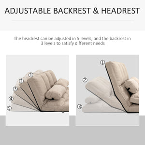 English Elm HOMCOM Adjustable Convertible Floor Sofa Chair Bed with 5-Level Headrest, 3-Level Backrest, Beige - Foldable, Space-Saving Seating for Guests W2225P200576