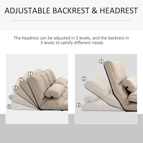 English Elm HOMCOM Adjustable Convertible Floor Sofa Chair Bed with 5-Level Headrest, 3-Level Backrest, Beige - Foldable, Space-Saving Seating for Guests W2225P200576