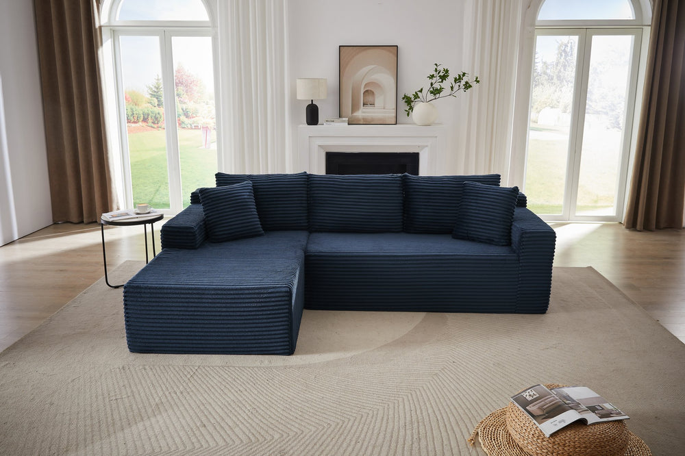 English Elm L-Shaped Cloud Sectional Sofa - Deep Comfort Modular Sleeper, No Assembly, Blue Corduroy Design For All Spaces W2339P294928