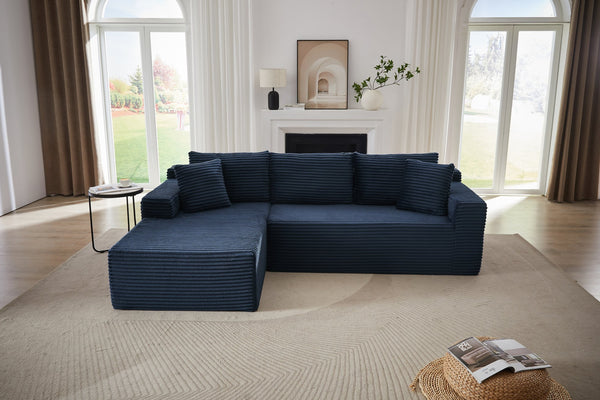 English Elm L-Shaped Cloud Sectional Sofa - Deep Comfort Modular Sleeper, No Assembly, Blue Corduroy Design For All Spaces W2339P294928