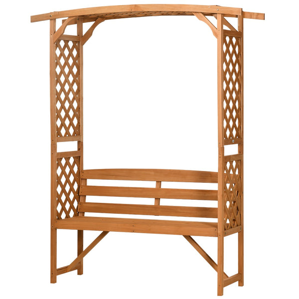 English Elm Outsunny 3-Seat Wooden Arbor Bench With Pergola & Trellises For Climbing Plants, Outdoor Decor W2225P200650-GIGA