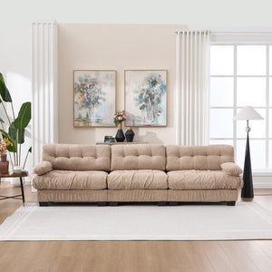 English Elm Modular Cloud Sectional Sofa Flannelette Deep Seat Couch for Living Room with Pillows Light Brown W2120S00030