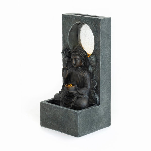 English Elm 28" Outdoor Buddha Resin Fountain Led Lit Tiered Water Feature for Patio Garden W853P412657