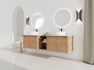 English Elm 72'' Wall-Mounted Bathroom Vanity With Ceramic Sink, Soft-Close Doors & Ample Storage Shelves W999S00416