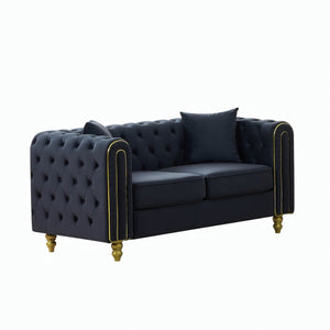 English Elm 63" Chesterfield Velvet Loveseat Button Tufted with Gold Legs for Glam Living Rooms W3373S00081