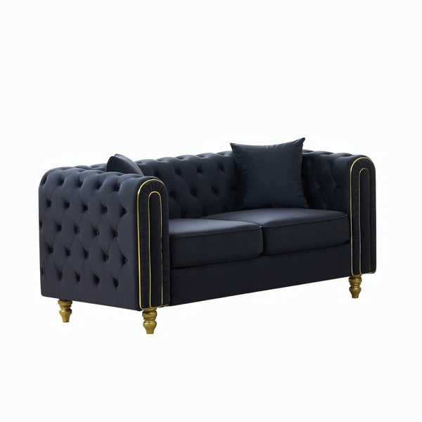 English Elm 63" Chesterfield Velvet Loveseat Button Tufted with Gold Legs for Glam Living Rooms W3373S00081