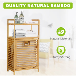 English Elm Laundry Hamper Bamboo Two Tier Tilt Out Basket with Open Shelves for Organized Homes W2641P460020