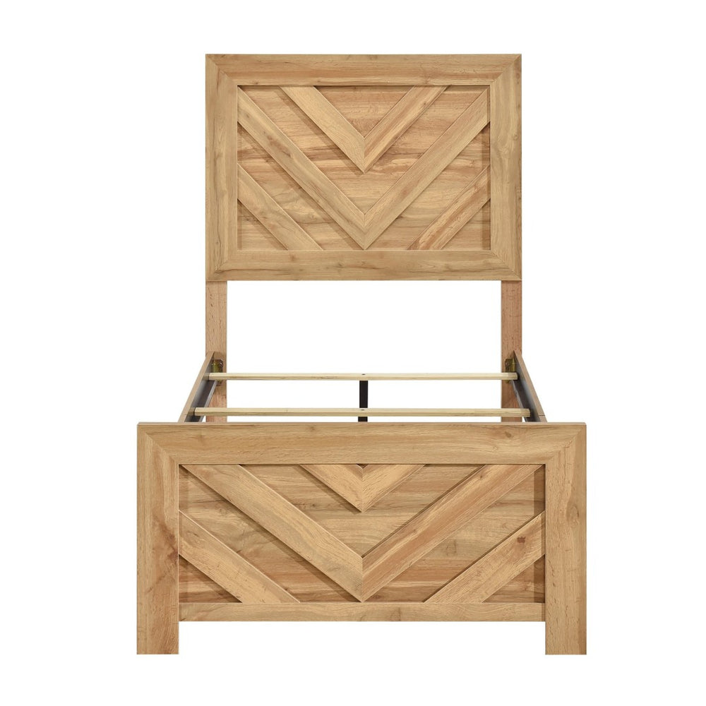 English Elm Natural Wood Twin Panel Bed Chevron Headboard Rustic Farmhouse Bedroom Frame B011P490038