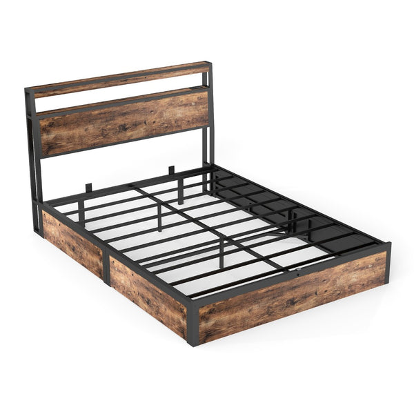 English Elm Full Size Industrial Metal Storage Bed with Hydraulic Lift Rgb Lighting and Usb Charging T3963P437369