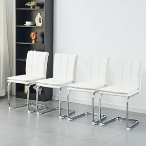 English Elm Modern Pu Leather Cantilever Dining Chairs Set of 4 with Steel Arc Frame for Kitchen White W5123P454222