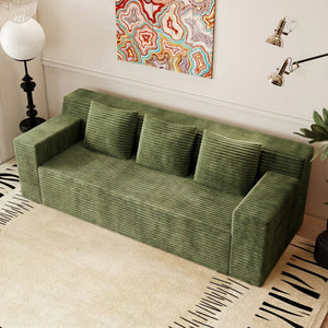 English Elm 71" Corduroy Tufted Loveseat with Deep Seat and Curved Back for Compact Living Spaces Antique Green W5571P440912