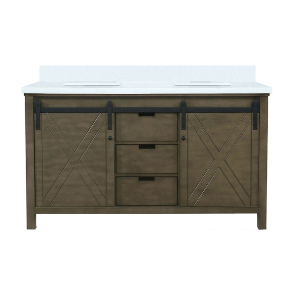 English Elm Rustic Brown Double Bath Vanity 60" W X 22" D With White Quartz Top - Stylish Storage & Charm B2731P260052-GIGA