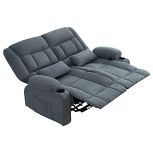 English Elm Recliner Oversized Manual Loveseat with Cup Holders and Side Pocket, Ergonomic 150° Recline, 600lb Capacity Blue W1521S00075