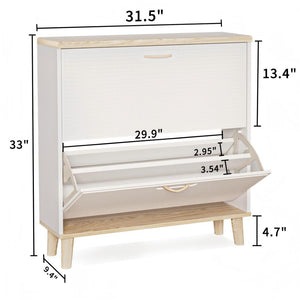 English Elm Shoes Storage Cabinet Slim Flip Door Entryway Organizer with Natural Wood Legs 16 Pairs W3166P268388