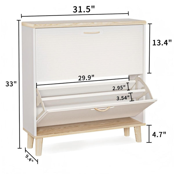 English Elm Shoes Storage Cabinet Slim Flip Door Entryway Organizer with Natural Wood Legs 16 Pairs W3166P268388