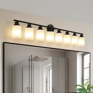 English Elm 52" Modern 8-Light Vanity Mirror Light with Frosted Glass Shades and Iron Frame for Dressing Room Illumination Black,White W1340P206696