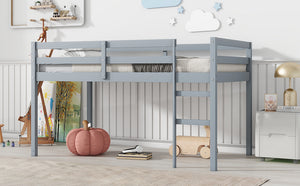 English Elm Solid Twin Loft Bed with Ladder and Reinforced Slats for Storage-Friendly, Space-Saving Bedrooms Grey W504P190928