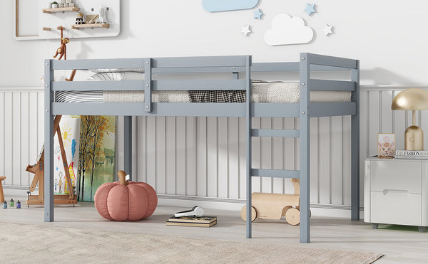 English Elm Solid Twin Loft Bed with Ladder and Reinforced Slats for Storage-Friendly, Space-Saving Bedrooms Grey W504P190928