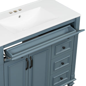 English Elm 36" Modern Bathroom Vanity with Ceramic Sink, Gold Handles, Flip-Out Drawer & Soft-Close Doors Blue Gray N725P283623C
