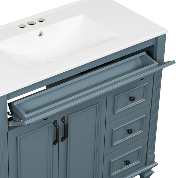 English Elm 36" Modern Bathroom Vanity with Ceramic Sink, Gold Handles, Flip-Out Drawer & Soft-Close Doors Blue Gray N725P283623C