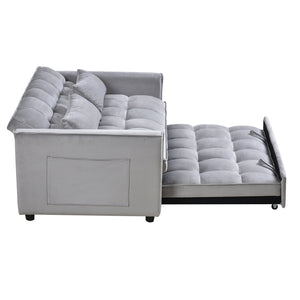 English Elm 3 Convertible Sleeper Sofa Bed Velvet Loveseat Futon with Pull-Out Bed, Adjustable Back, Storage Pockets Cement Grey W2121P179225