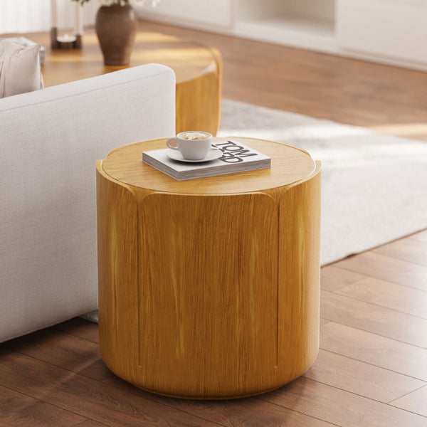 English Elm 19.29"h Tulip Mgo Round Accent Table Waterproof Wood Grain Finish Patio or Living Room Natural W757P387421