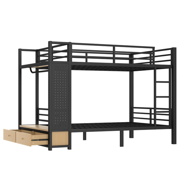 English Elm Full Metal Bunk Bed For Teens - Space-Saving Full Over Full Design With Storage Shelves & Drawers, Black W1580S00234