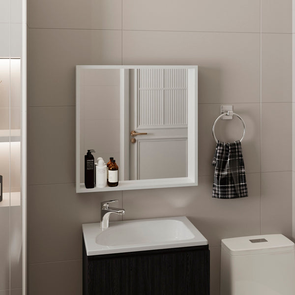 English Elm Dakota Wall-Mounted Medicine Cabinet with Mirror & Shelves, White Engineered Wood Organizer Stylish and Space-Saving B200P362001