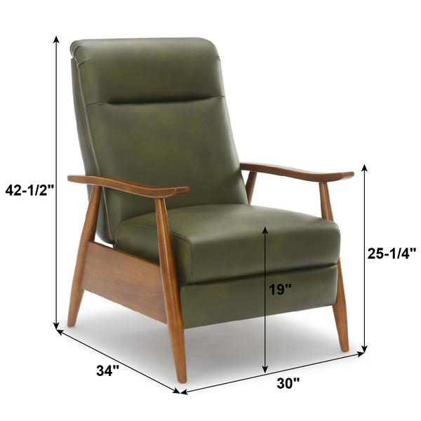 English Elm Sarasota Wood Arm Push Back Recliner with Leather Gel Upholstery, Chestnut Arms & 3-Position Comfort Green B050P281013