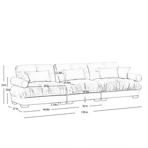 English Elm Extra oversized 3-seat velvet sofa with cloud-like cushions, deep seating, bolster arms and pillows for luxe comfort and support Blue W714S01116