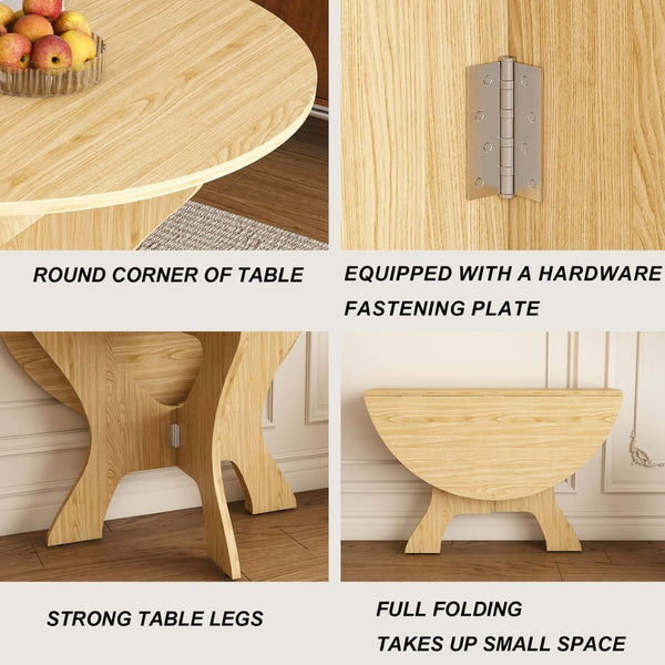 English Elm 43 Inch Foldable Mdf Dining Table with Warm Wood Grain Veneer for Compact Living Ancient Oak W2700P409329