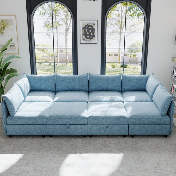 English Elm Modular Fabric Sectional Sofa with Under Seat Storage and Sleeper Function W680S00139
