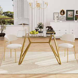 English Elm 47.3-inch Glass Dining Table with Gold Metal Legs, Modern 47.3"L x29.5"W x30.3"H, Seats 1-6, 200 lb Capacity W1162P306711