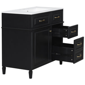 English Elm 36-Inch Bathroom Vanity With Ceramic Sink Top, Adjustable Shelf, And Modern Flip Drawer Design For Storage N725P350849B