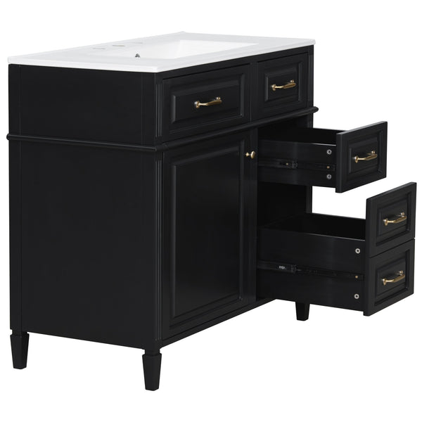 English Elm 36-Inch Bathroom Vanity With Ceramic Sink Top, Adjustable Shelf, And Modern Flip Drawer Design For Storage N725P350849B