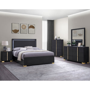 English Elm Jeremiah Matte Black Full Panel Bed with Gold Feet and Built-in Led Halo Lighting B062S01753