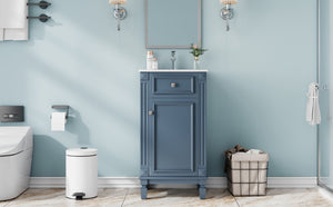 English Elm 18-inch French Country Freestanding Bathroom Vanity Rubberwood Cabinet with Ceramic Sink Blue N710P371187C