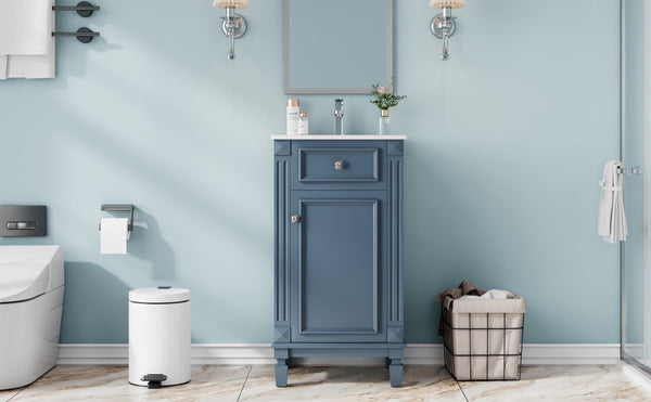 English Elm 18-inch French Country Freestanding Bathroom Vanity Rubberwood Cabinet with Ceramic Sink Blue N710P371187C
