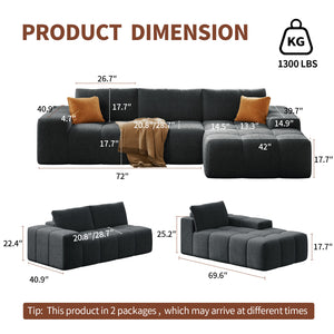 English Elm L-Shaped Modular Sofa - No Assembly, Soft Flannelette, Deep Cushion Comfort For Modern Living Spaces W3737S00004