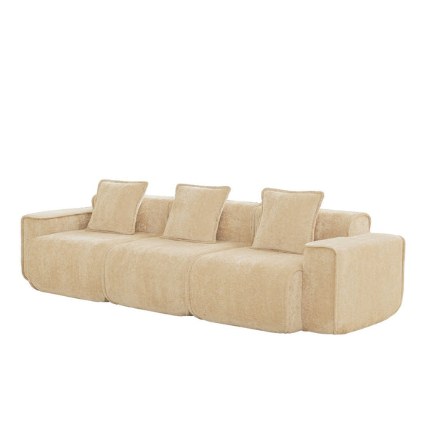English Elm Streamlined Modular Cloud Sofa Three Seat Velvet Cushions with French Piping for Living Rooms Light Camel W3041S00351