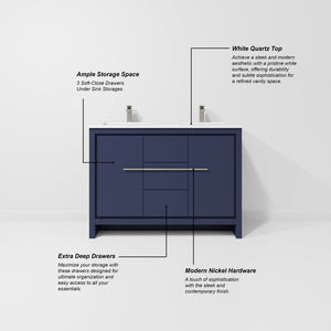 English Elm Navy Blue Double Vanity With White Quartz Top & Gun Metal Faucet - Stylish Storage For Your Bath B2731P259391