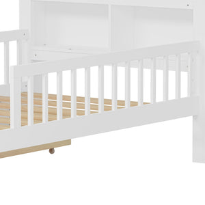 English Elm Twin Size Bed With Headboard Storage, Two Drawers, Safety Guardrails, And Stylish White Finish N733P272374K-GIGA