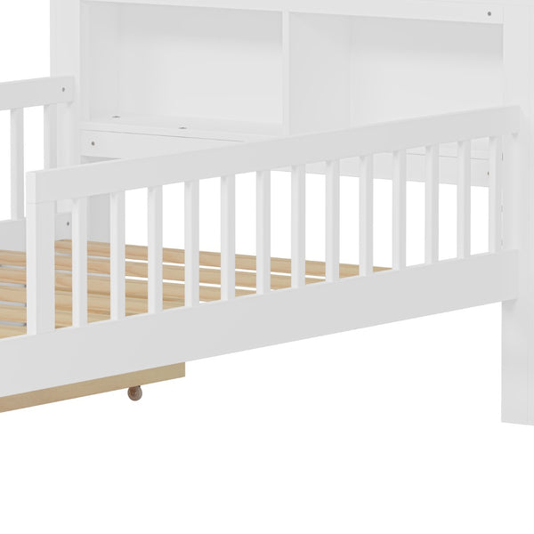 English Elm Twin Size Bed With Headboard Storage, Two Drawers, Safety Guardrails, And Stylish White Finish N733P272374K-GIGA