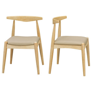 English Elm [video] Rubberwood Dining Chairs Set of 2 Faux Leather Ergonomic Retro Splayed Leg Design Light Grey+Natural N759P386879E