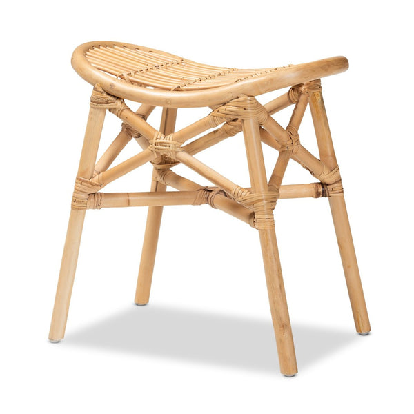 English Elm Modern Rattan Bohemian Footstool with Sculptural Crisscross Base for Earthy Living Spaces B2750P420352