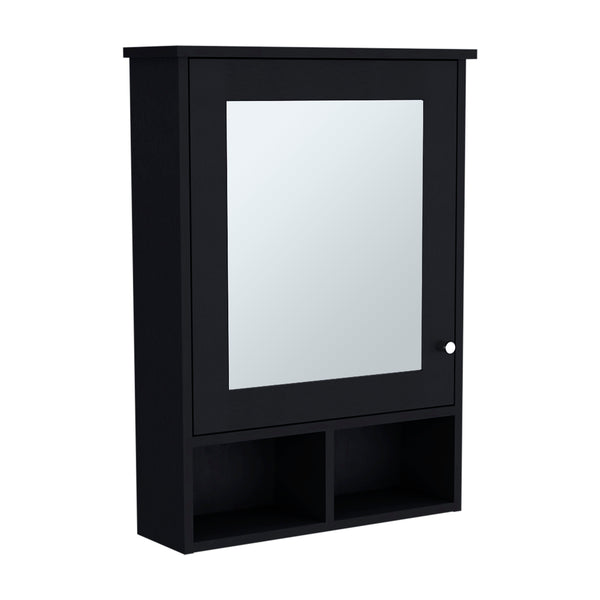 English Elm Vina Mirrored Medicine Cabinet 29" High with Three Concealed Shelves and Two Open Display Shelves Black 34.7 L x 23.3 W x 4.8 H B070P234359